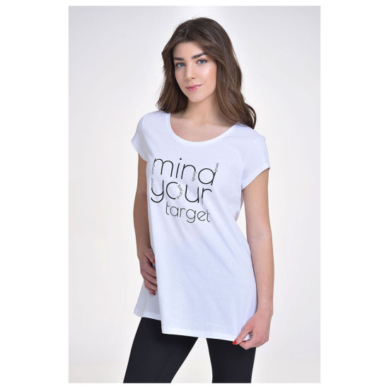 Target Γυναικεία κοντομάνικη μπλούζα Long T-Shirt "A" Line Single Jersey "Mind"